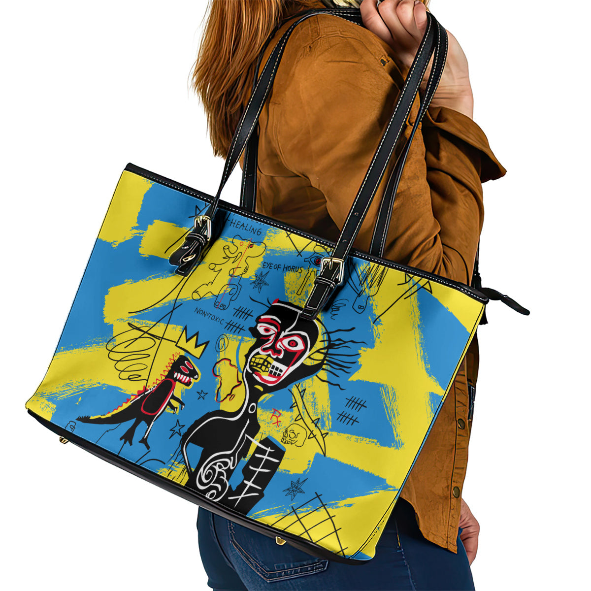African Art Viva Underground Psychedelic Vintage Style Leather Tote Bag DT02