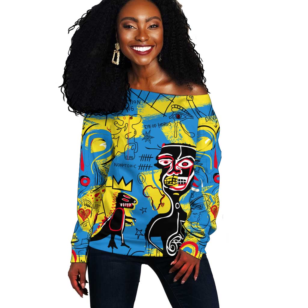 African Art Viva Underground Psychedelic Vintage Style Off Shoulder Sweater DT02