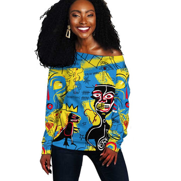 African Art Viva Underground Psychedelic Vintage Style Off Shoulder Sweater DT02