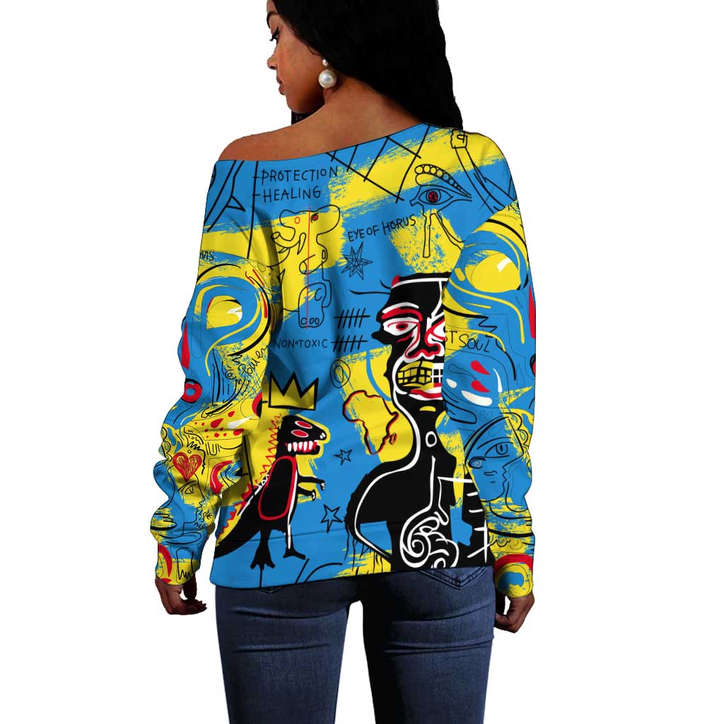 African Art Viva Underground Psychedelic Vintage Style Off Shoulder Sweater DT02