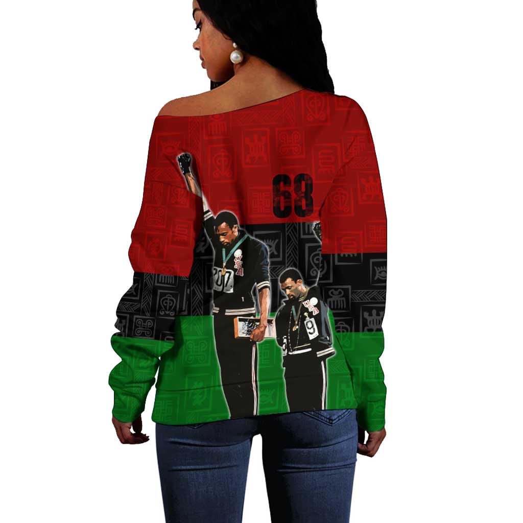 Mexico City 1968 African American Off Shoulder Sweater Black Power Salute DT02