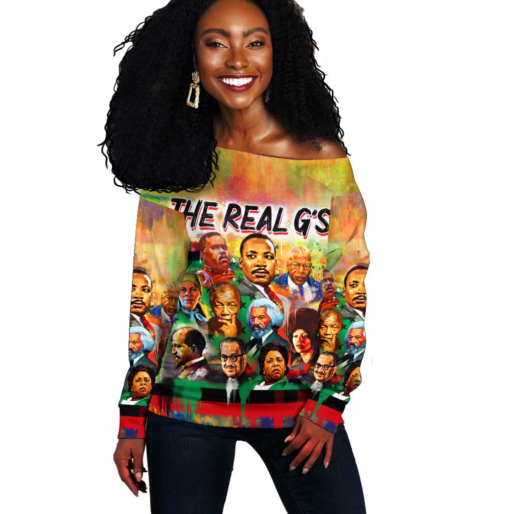 The Real G's Off Shoulder Sweater Civil Rights Leaders DT02
