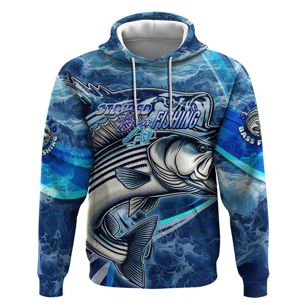 Striped Bass Fishing Hoodie Ocean Waves DT02