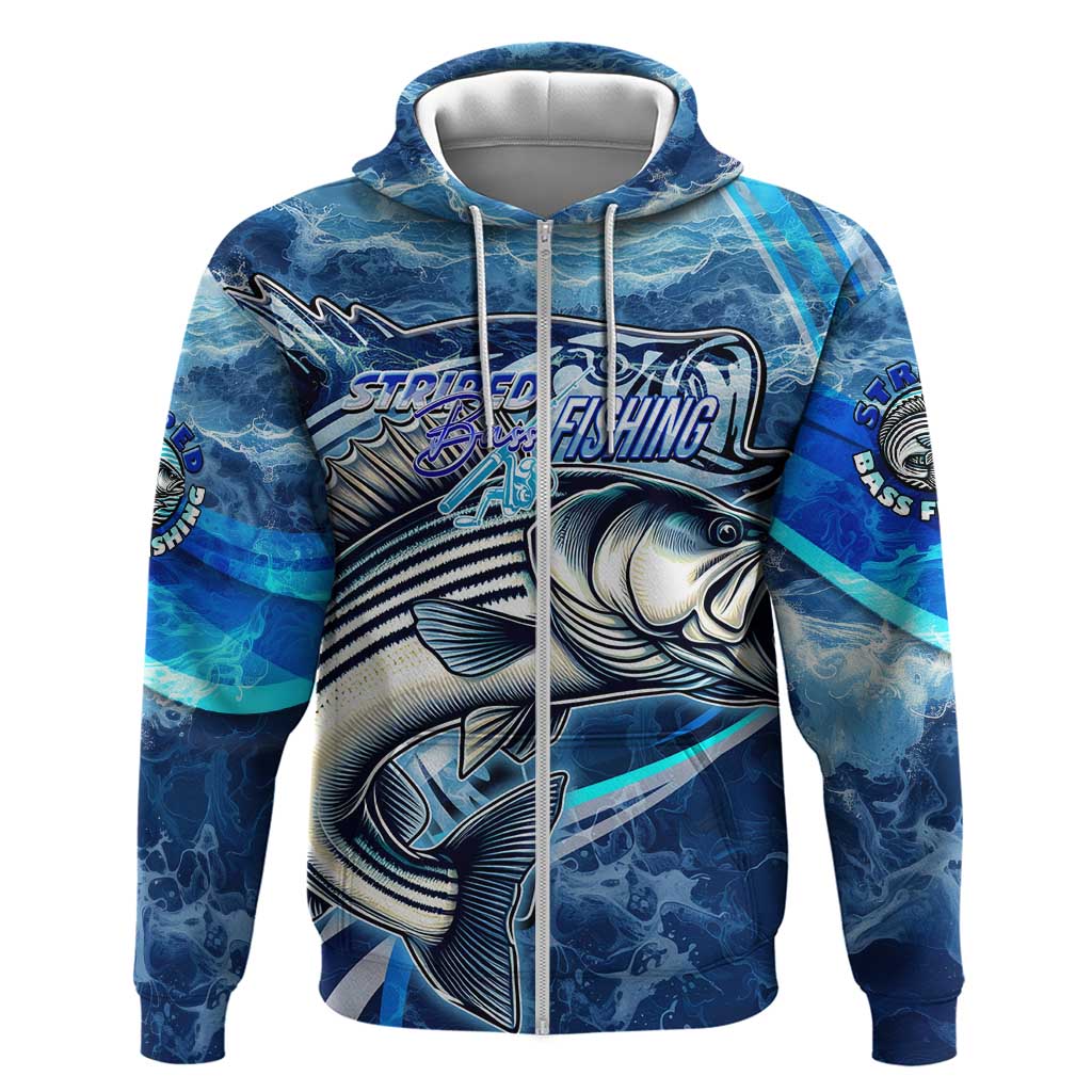 Striped Bass Fishing Hoodie Ocean Waves DT02