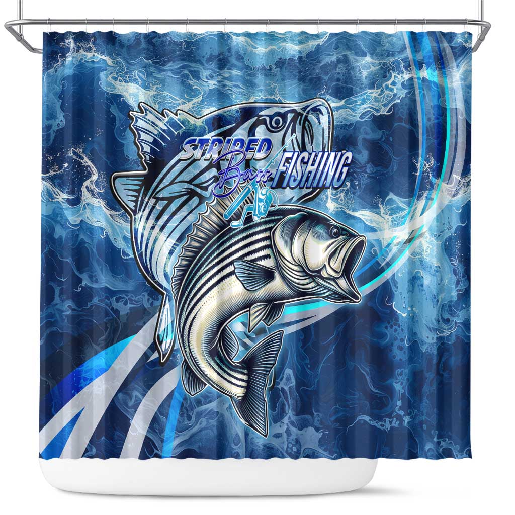 Striped Bass Fishing Shower Curtain Ocean Waves DT02