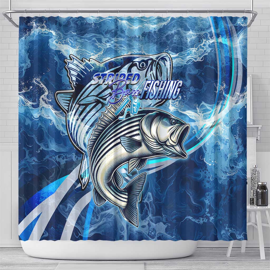 Striped Bass Fishing Shower Curtain Ocean Waves DT02