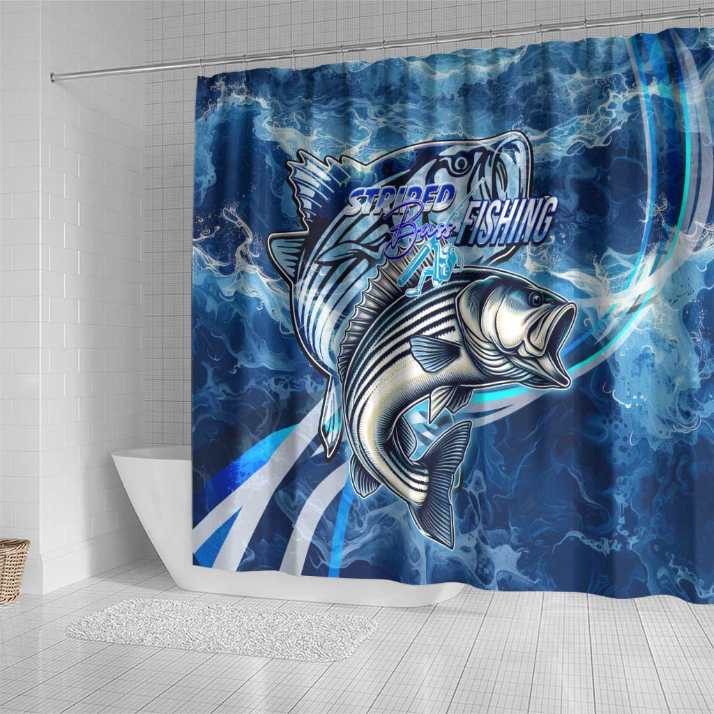 Striped Bass Fishing Shower Curtain Ocean Waves DT02