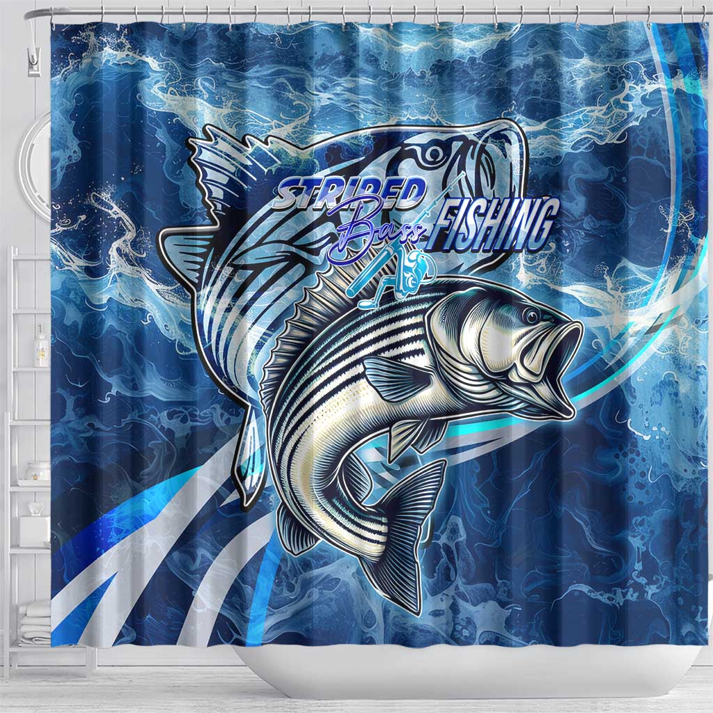 Striped Bass Fishing Shower Curtain Ocean Waves DT02