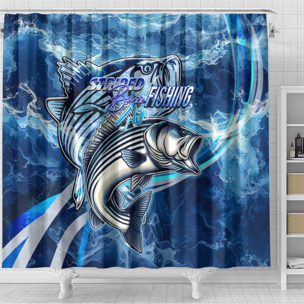 Striped Bass Fishing Shower Curtain Ocean Waves DT02
