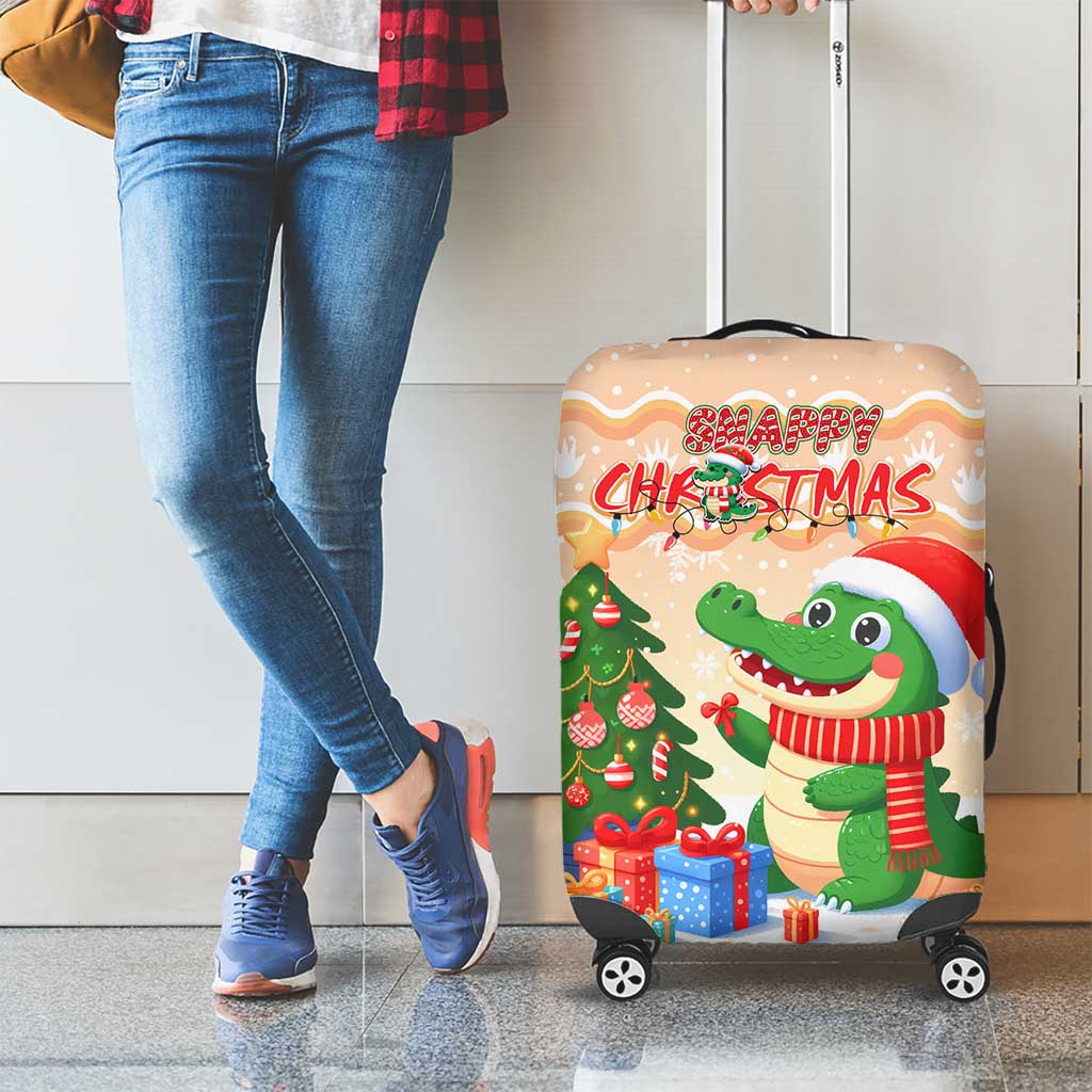 Crocodile Snappy Christmas Luggage Cover Cute Alligator Holiday Tree Cartoon Design DT02