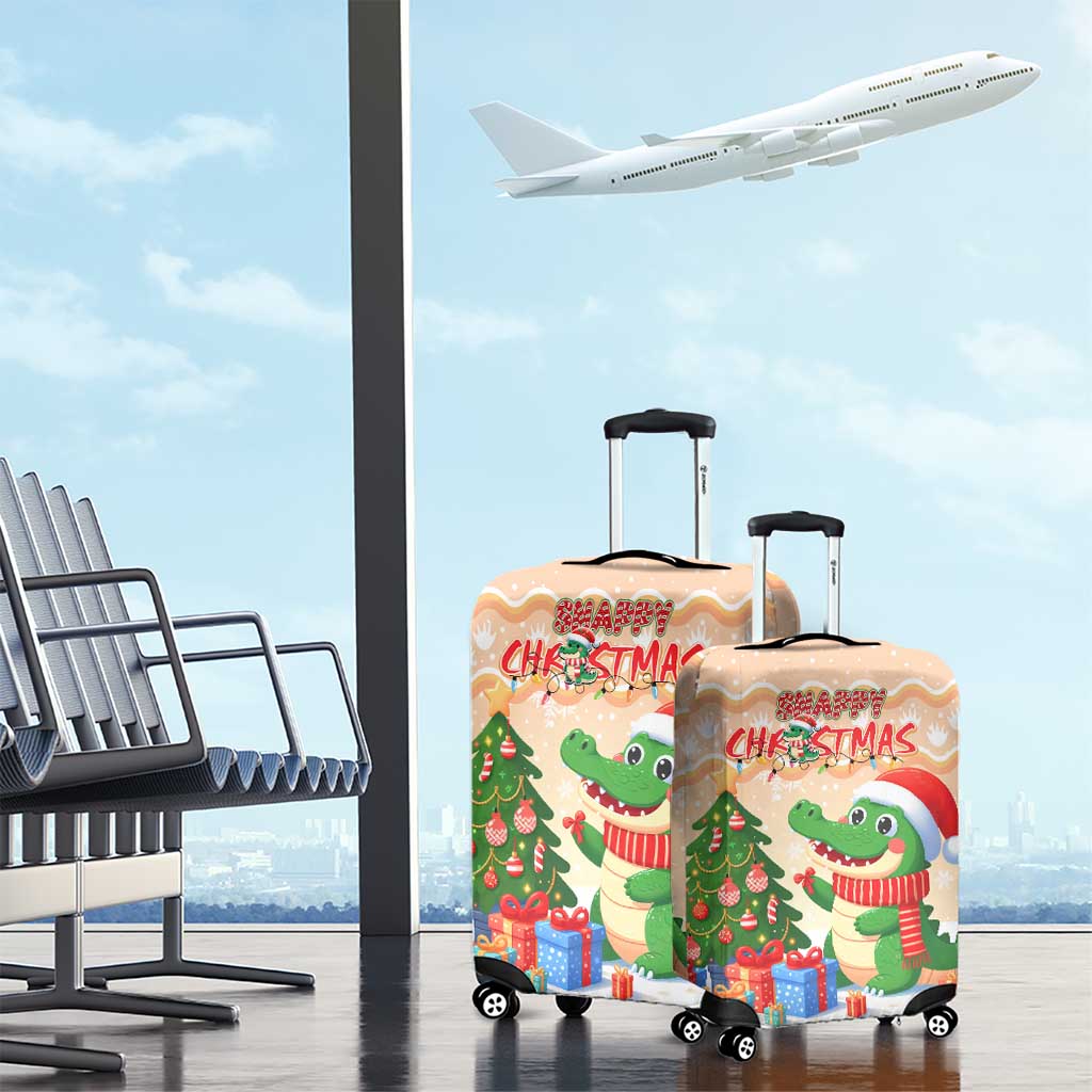 Crocodile Snappy Christmas Luggage Cover Cute Alligator Holiday Tree Cartoon Design DT02