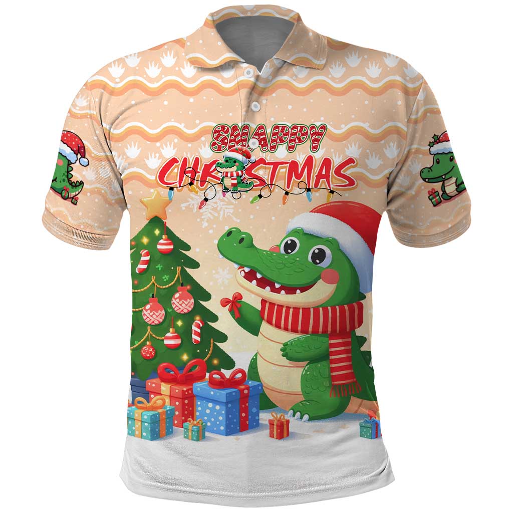 Crocodile Snappy Christmas Polo Shirt Cute Alligator Holiday Tree Cartoon Design DT02