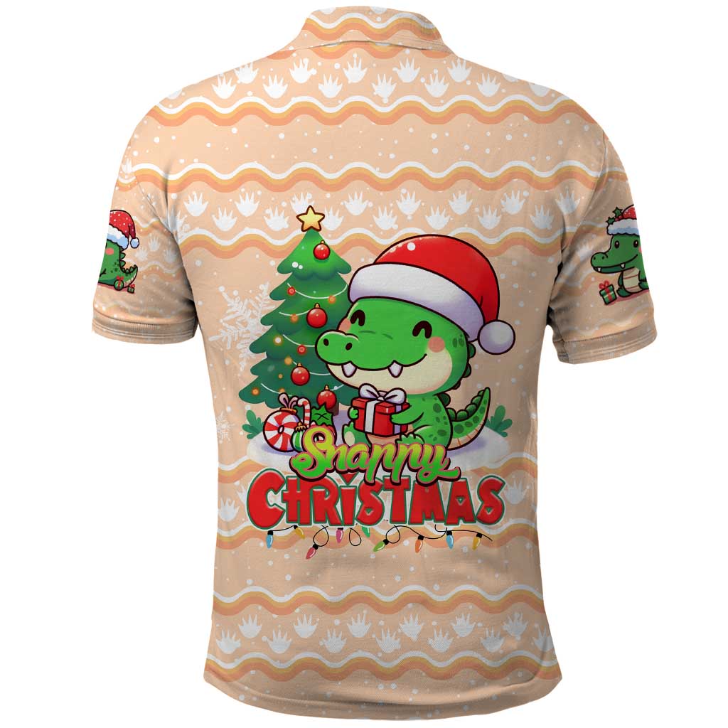 Crocodile Snappy Christmas Polo Shirt Cute Alligator Holiday Tree Cartoon Design DT02