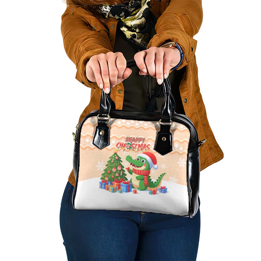 Crocodile Snappy Christmas Shoulder Handbag Cute Alligator Holiday Tree Cartoon Design DT02