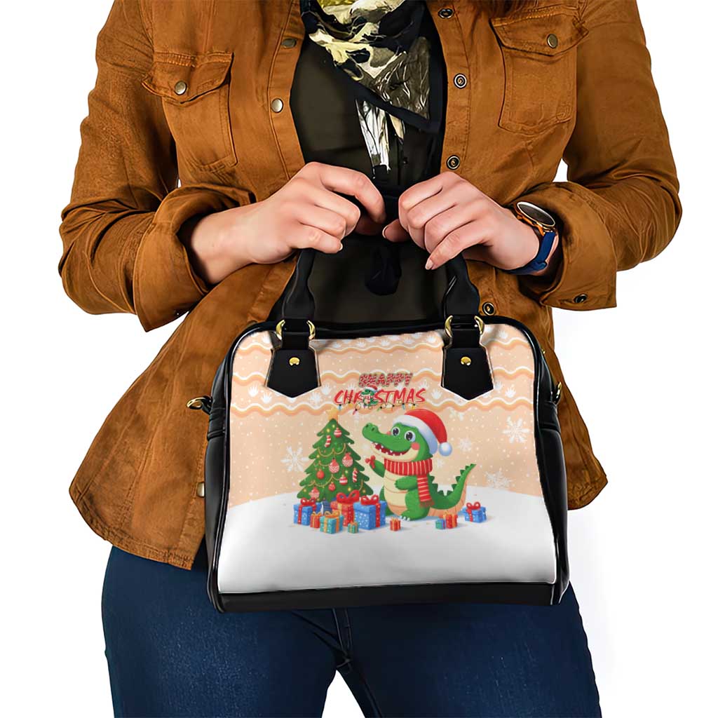 Crocodile Snappy Christmas Shoulder Handbag Cute Alligator Holiday Tree Cartoon Design DT02