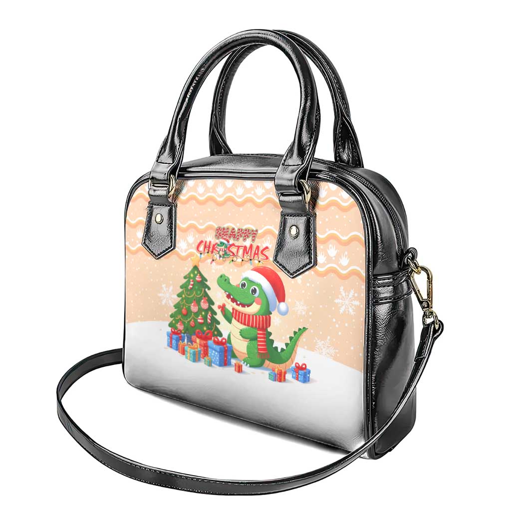 Crocodile Snappy Christmas Shoulder Handbag Cute Alligator Holiday Tree Cartoon Design DT02