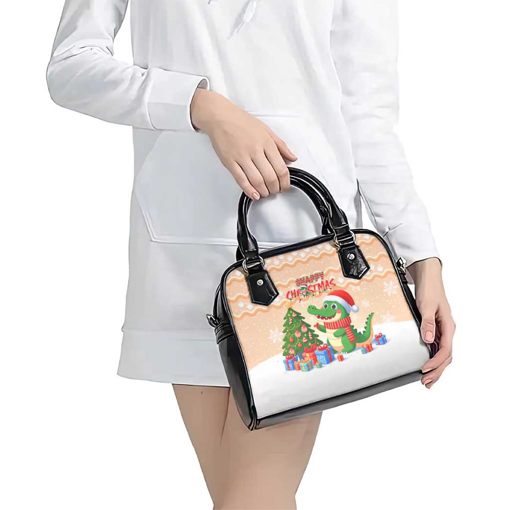 Crocodile Snappy Christmas Shoulder Handbag Cute Alligator Holiday Tree Cartoon Design DT02