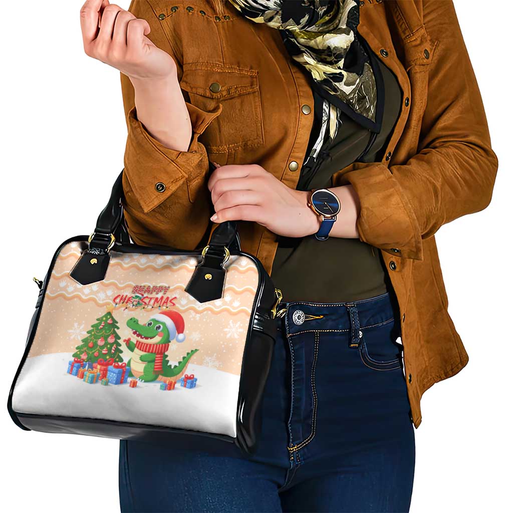 Crocodile Snappy Christmas Shoulder Handbag Cute Alligator Holiday Tree Cartoon Design DT02