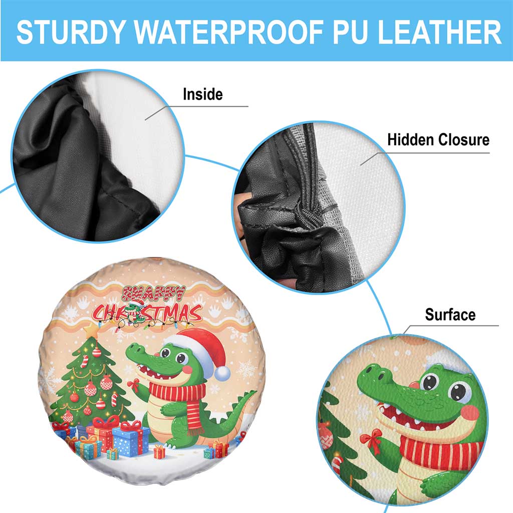 Crocodile Snappy Christmas Spare Tire Cover Cute Alligator Holiday Tree Cartoon Design DT02