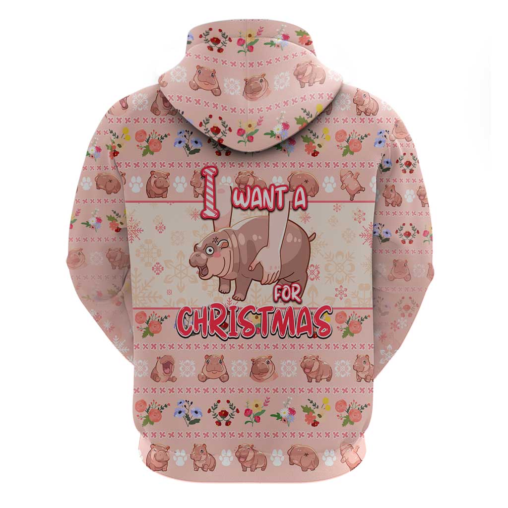 Moodeng Christmas Hoodie Cute Hippo Holiday with Pastel Floral Festive Vibes DT02