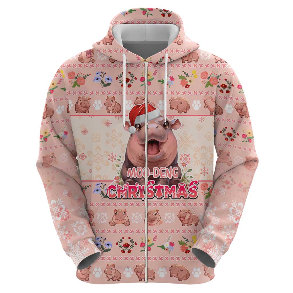 Moodeng Christmas Hoodie Cute Hippo Holiday with Pastel Floral Festive Vibes DT02