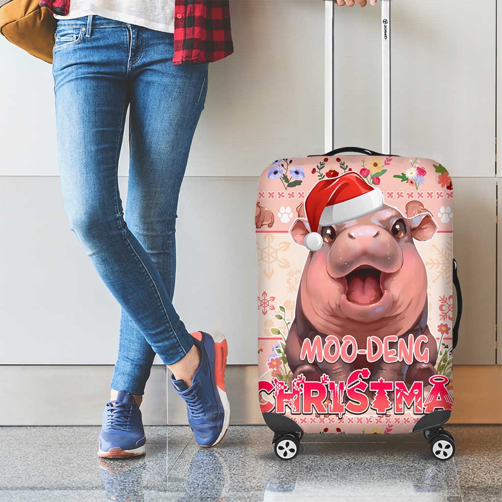 Moodeng Christmas Luggage Cover Cute Hippo Holiday with Pastel Floral Festive Vibes DT02