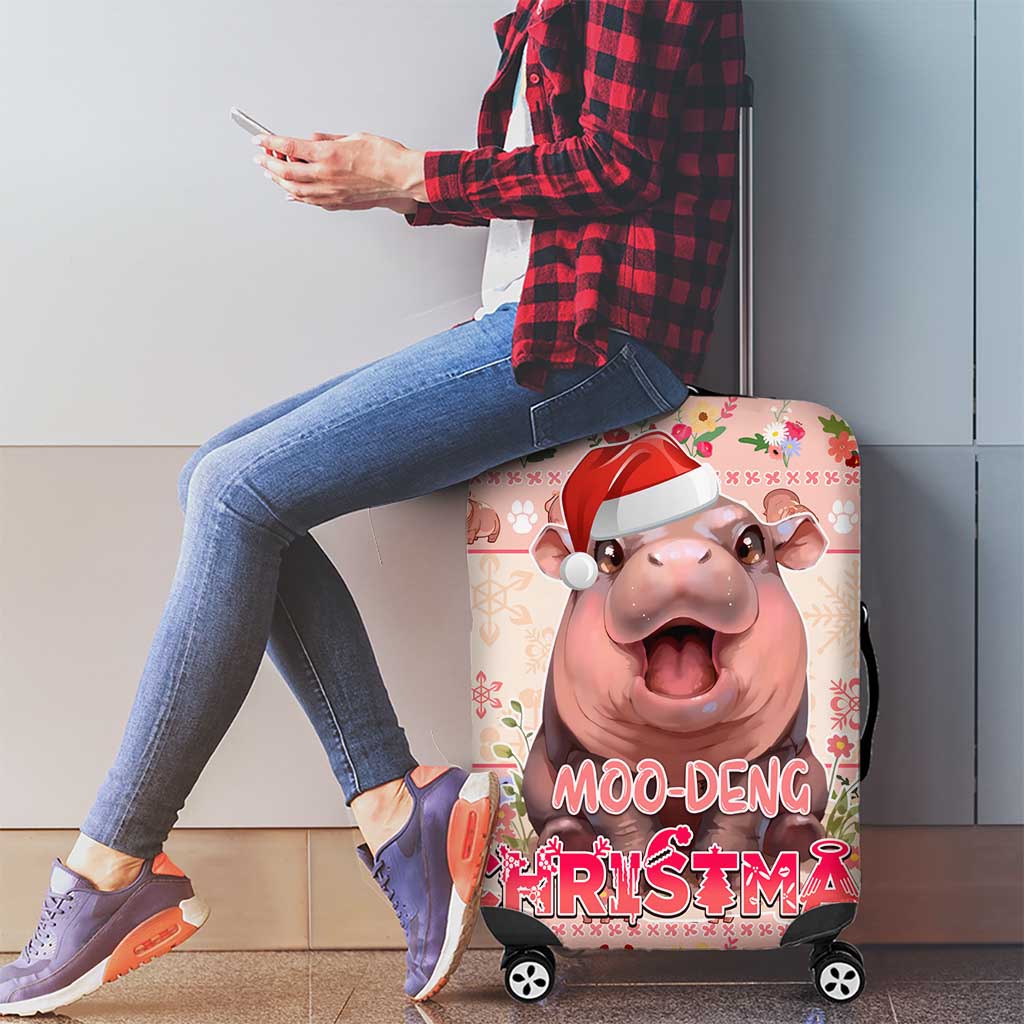 Moodeng Christmas Luggage Cover Cute Hippo Holiday with Pastel Floral Festive Vibes DT02