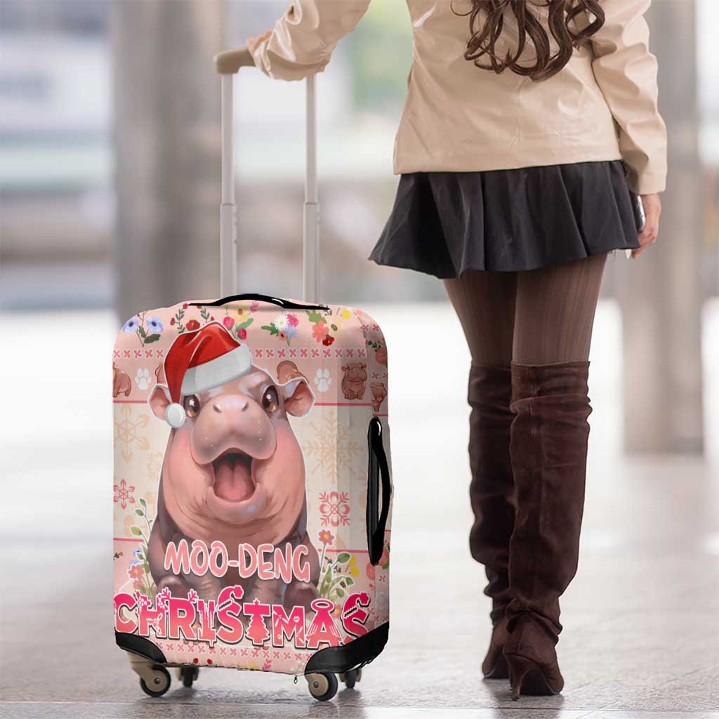 Moodeng Christmas Luggage Cover Cute Hippo Holiday with Pastel Floral Festive Vibes DT02
