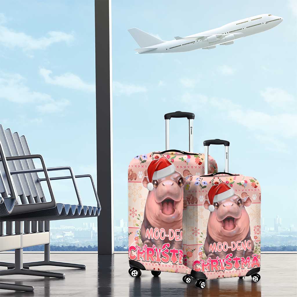 Moodeng Christmas Luggage Cover Cute Hippo Holiday with Pastel Floral Festive Vibes DT02