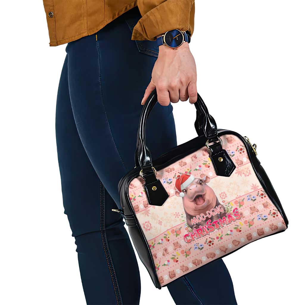 Moodeng Christmas Shoulder Handbag Cute Hippo Holiday with Pastel Floral Festive Vibes DT02