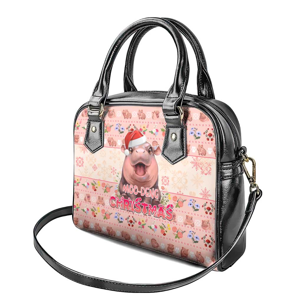 Moodeng Christmas Shoulder Handbag Cute Hippo Holiday with Pastel Floral Festive Vibes DT02