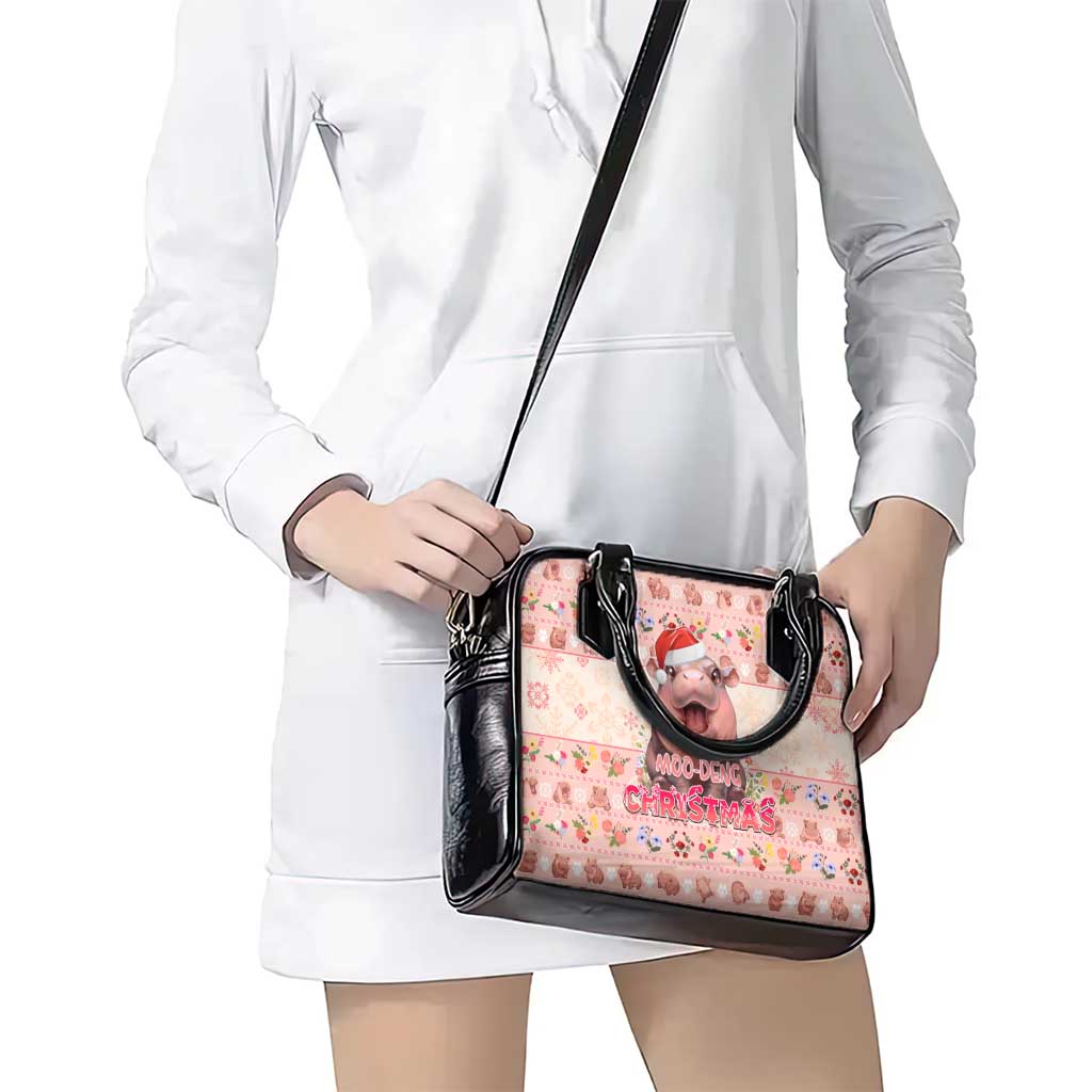 Moodeng Christmas Shoulder Handbag Cute Hippo Holiday with Pastel Floral Festive Vibes DT02