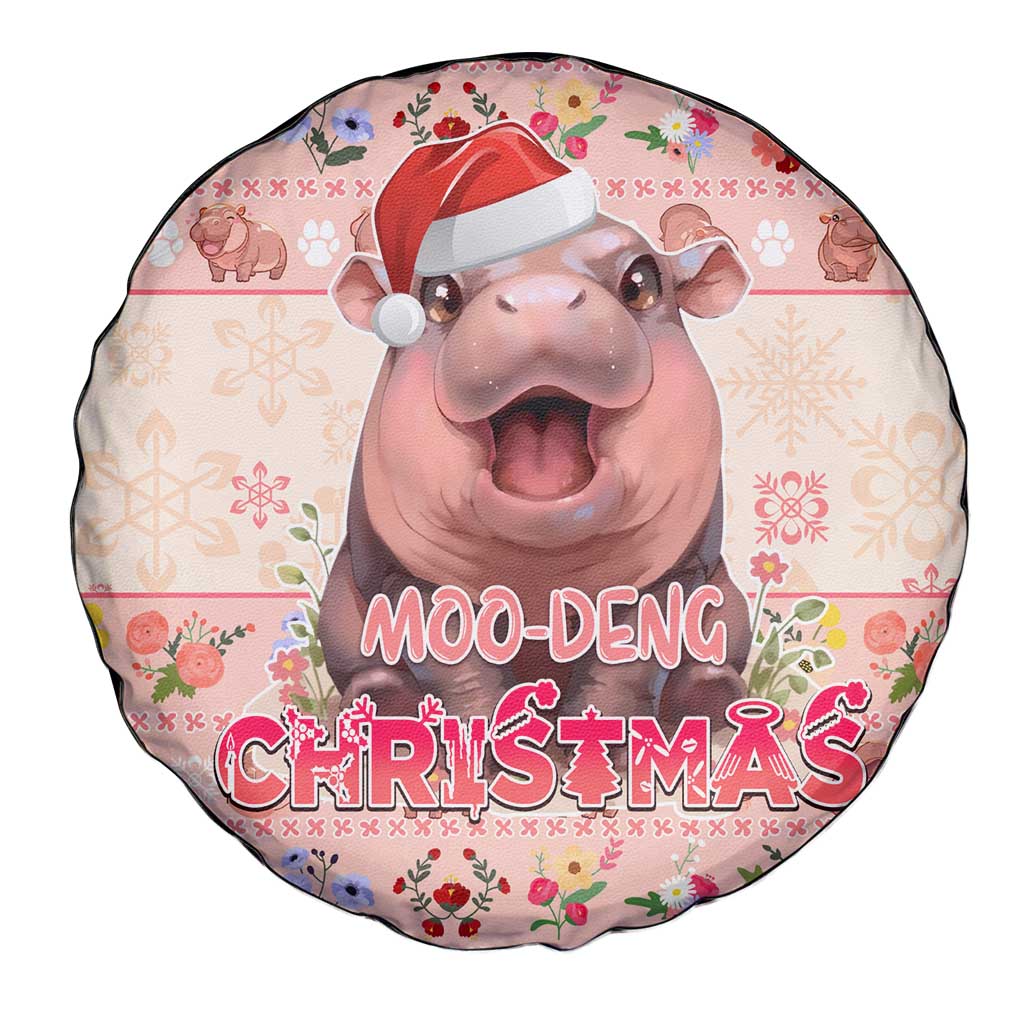 Moodeng Christmas Spare Tire Cover Cute Hippo Holiday with Pastel Floral Festive Vibes DT02