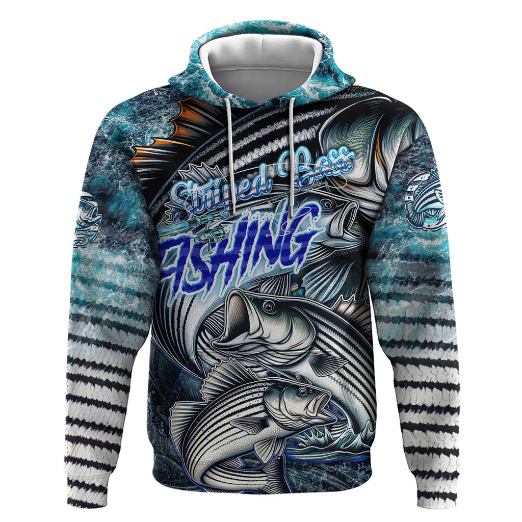 Striped Bass Fishing Hoodie Bold Ocean Angler Design DT02