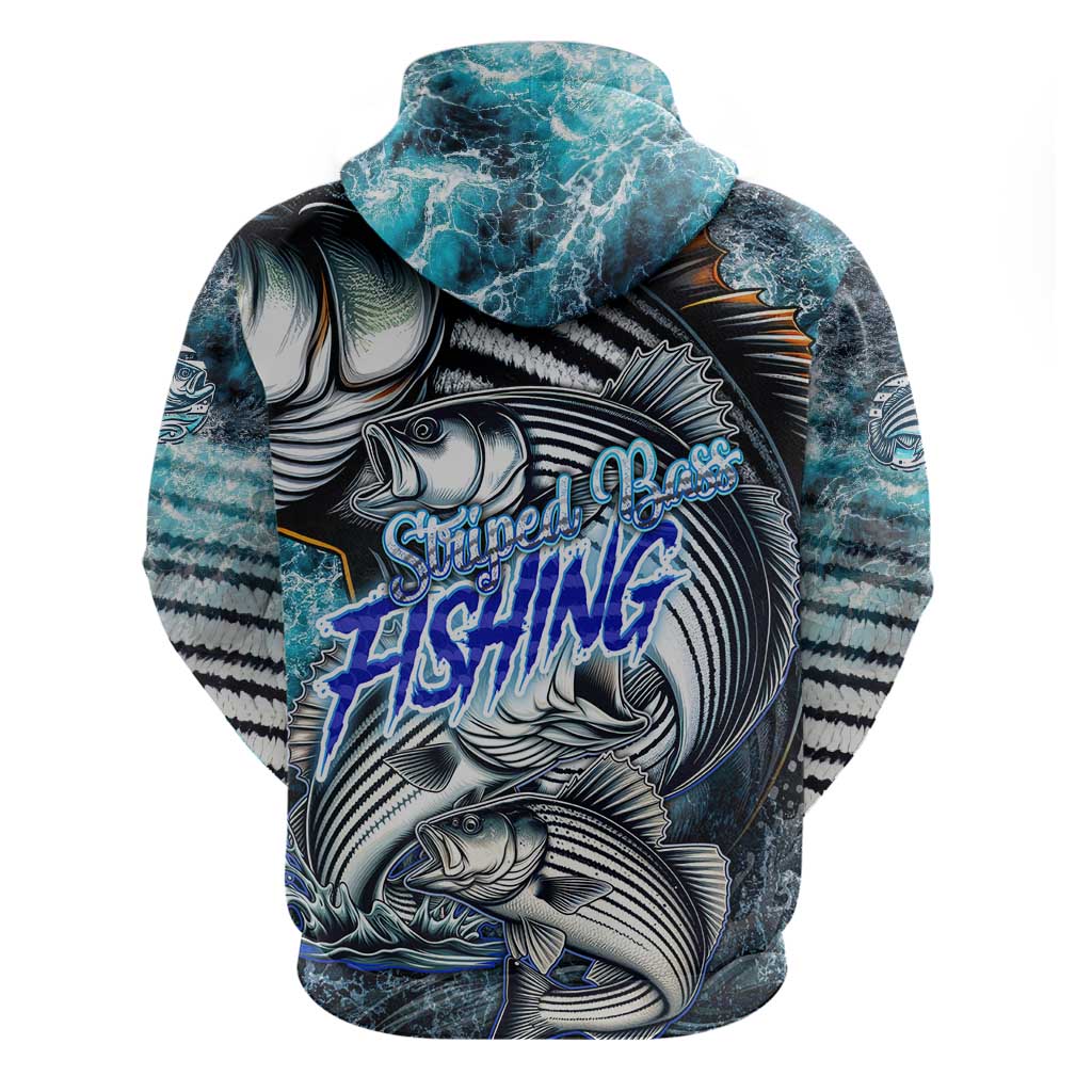 Striped Bass Fishing Hoodie Bold Ocean Angler Design DT02