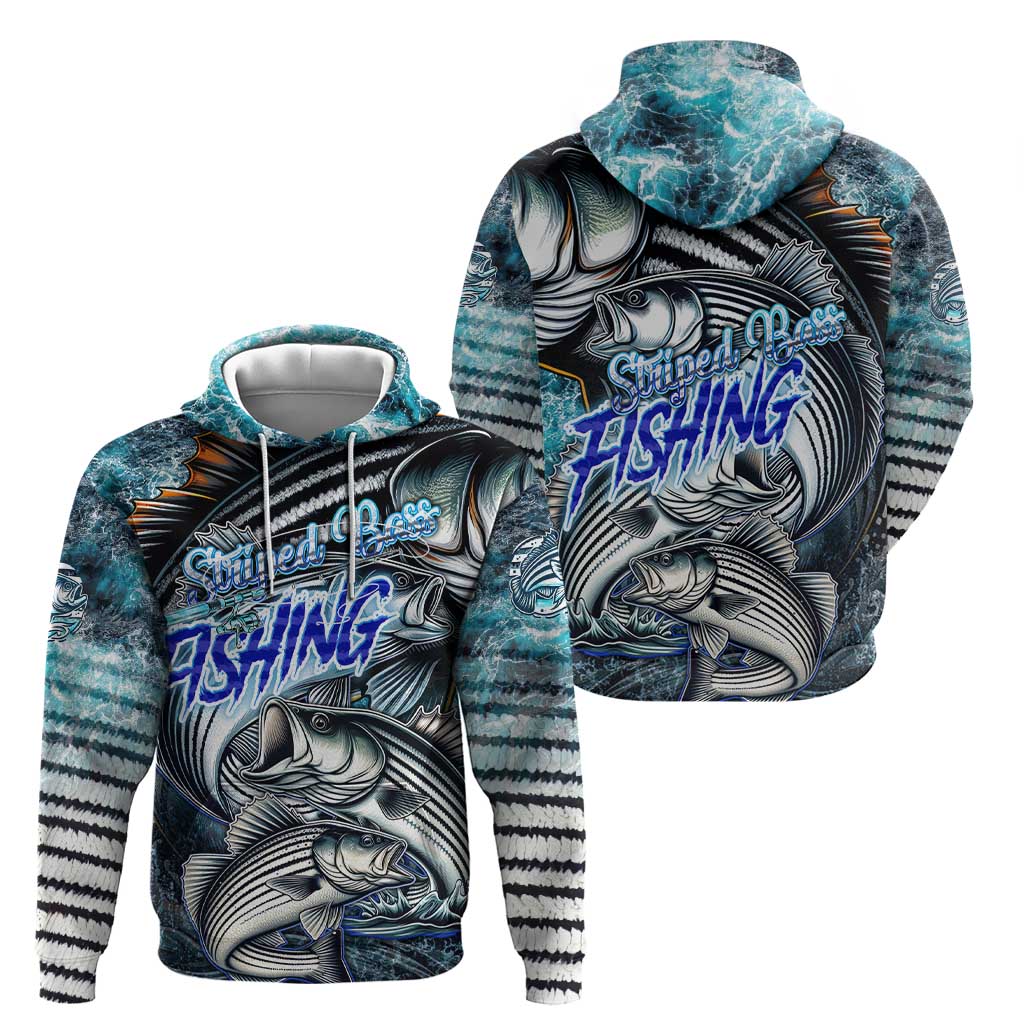 Striped Bass Fishing Hoodie Bold Ocean Angler Design DT02