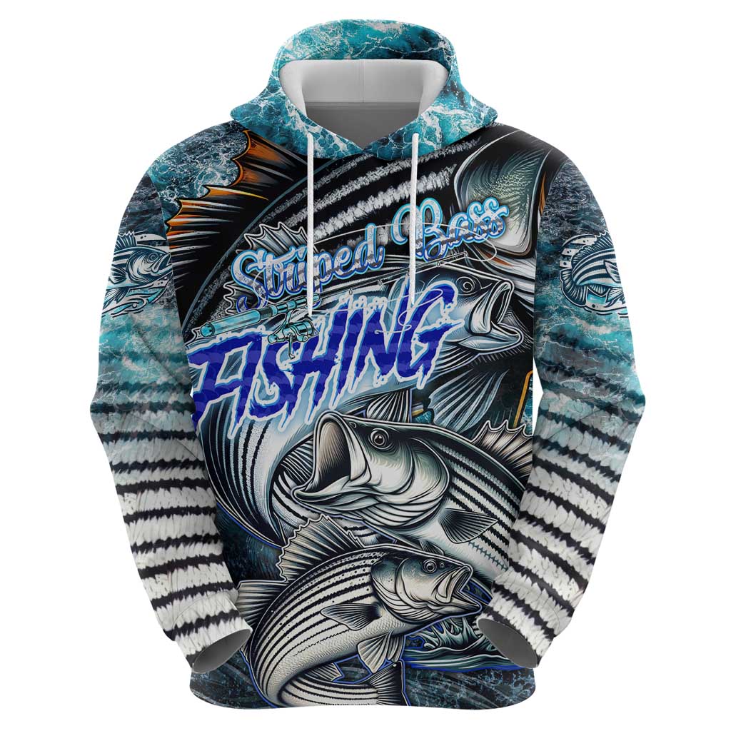 Striped Bass Fishing Hoodie Bold Ocean Angler Design DT02
