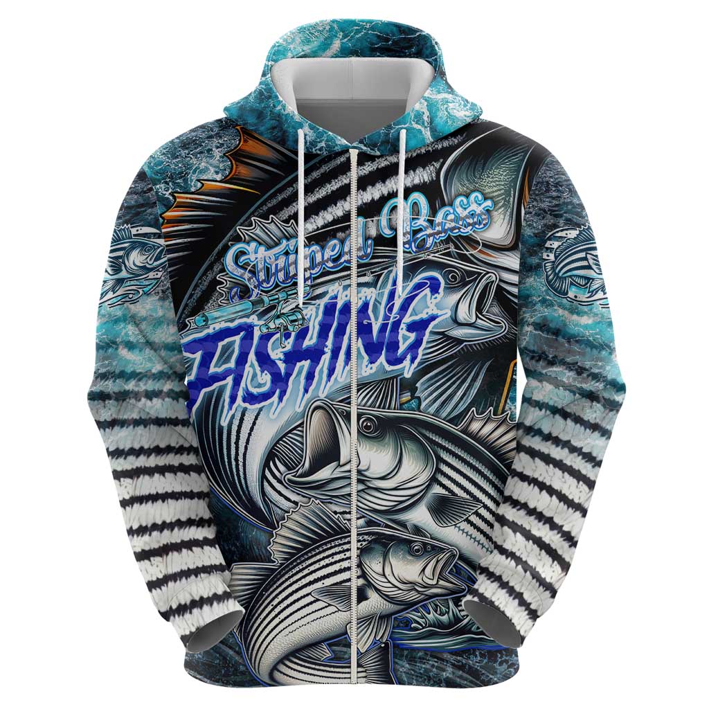 Striped Bass Fishing Hoodie Bold Ocean Angler Design DT02