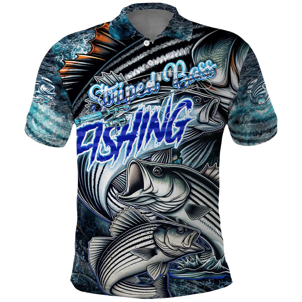 Striped Bass Fishing Polo Shirt Bold Ocean Angler Design DT02
