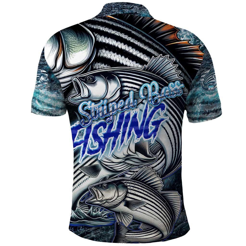 Striped Bass Fishing Polo Shirt Bold Ocean Angler Design DT02