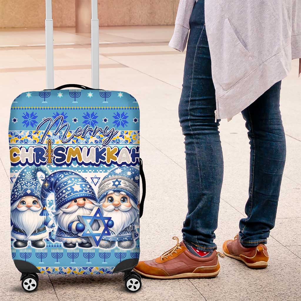 Merry Chrismukkah Luggage Cover Jewish Christmas Gnomes and Menorahs DT02