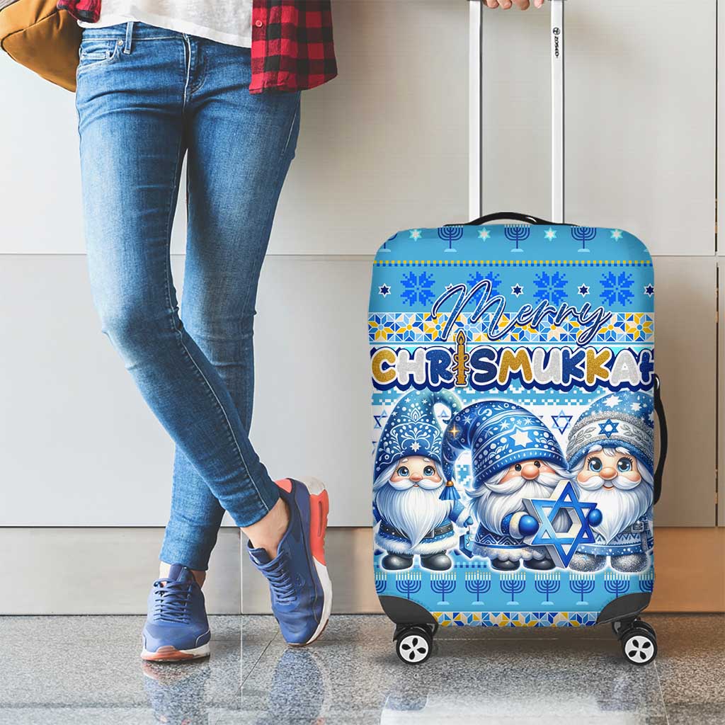 Merry Chrismukkah Luggage Cover Jewish Christmas Gnomes and Menorahs DT02