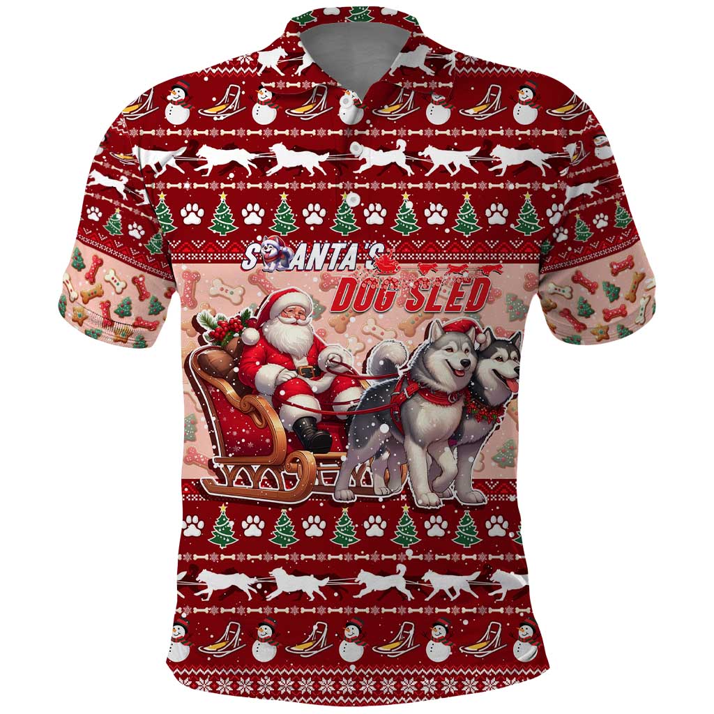 Dog Sled Christmas Polo Shirt Husky Sleigh Ride Design DT02