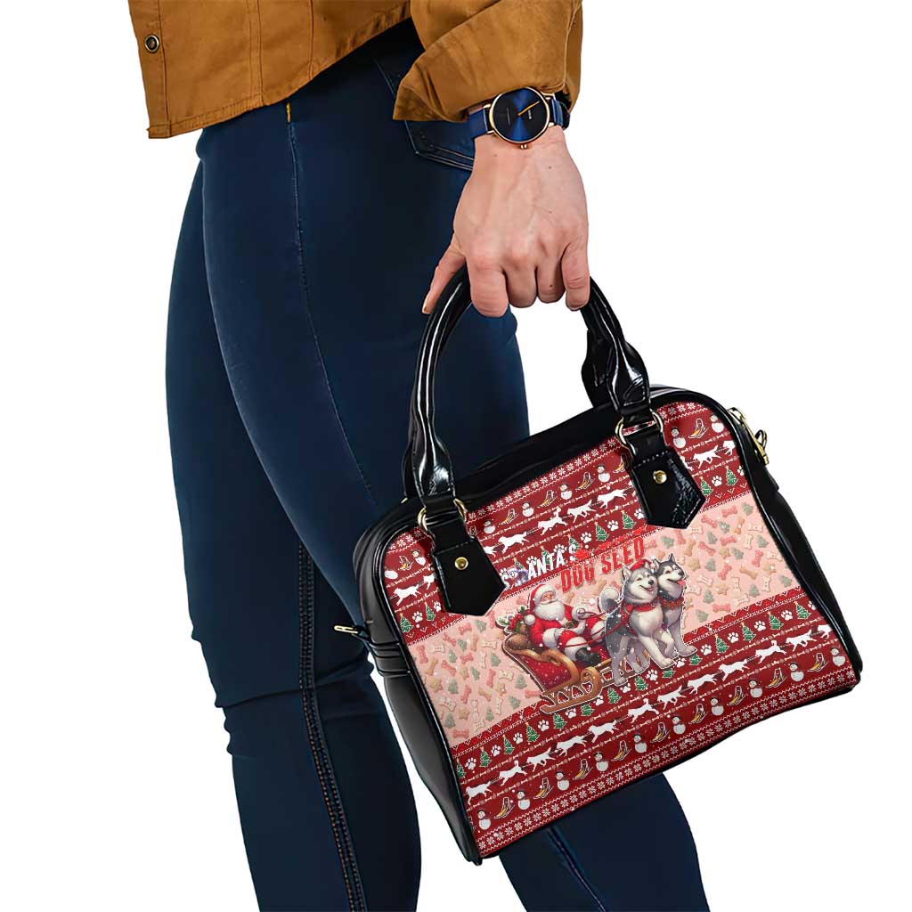 Dog Sled Christmas Shoulder Handbag Husky Sleigh Ride Design DT02