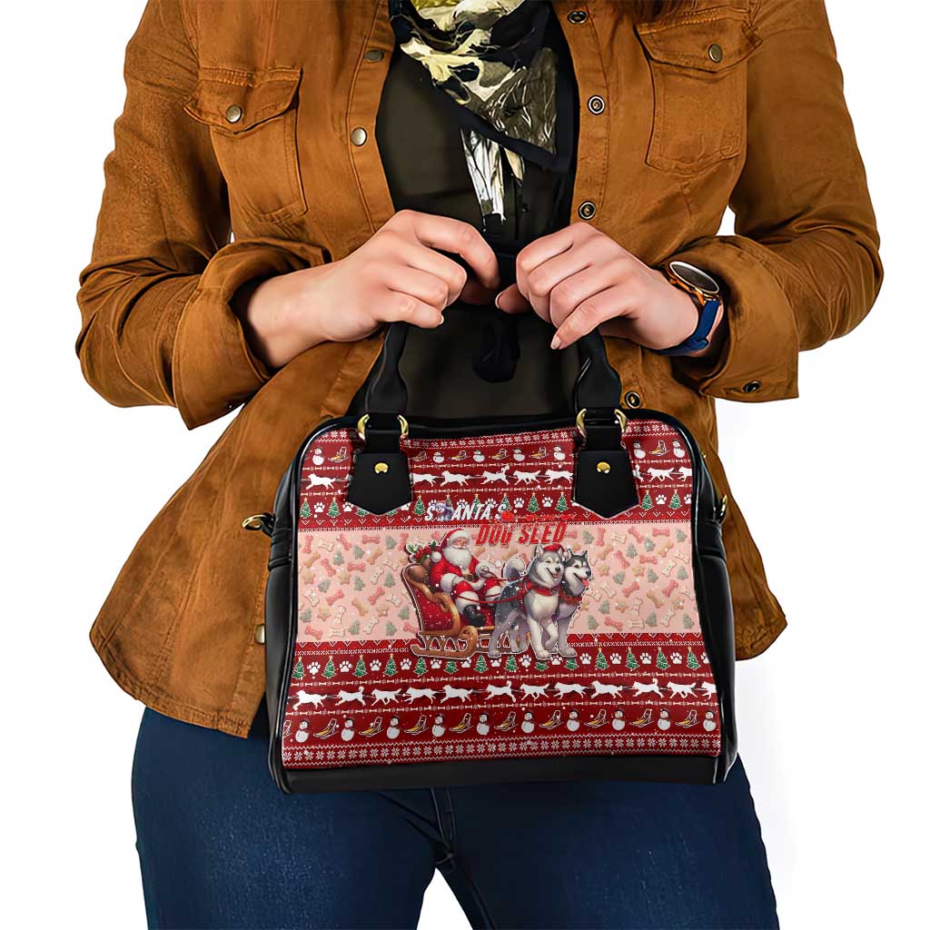 Dog Sled Christmas Shoulder Handbag Husky Sleigh Ride Design DT02