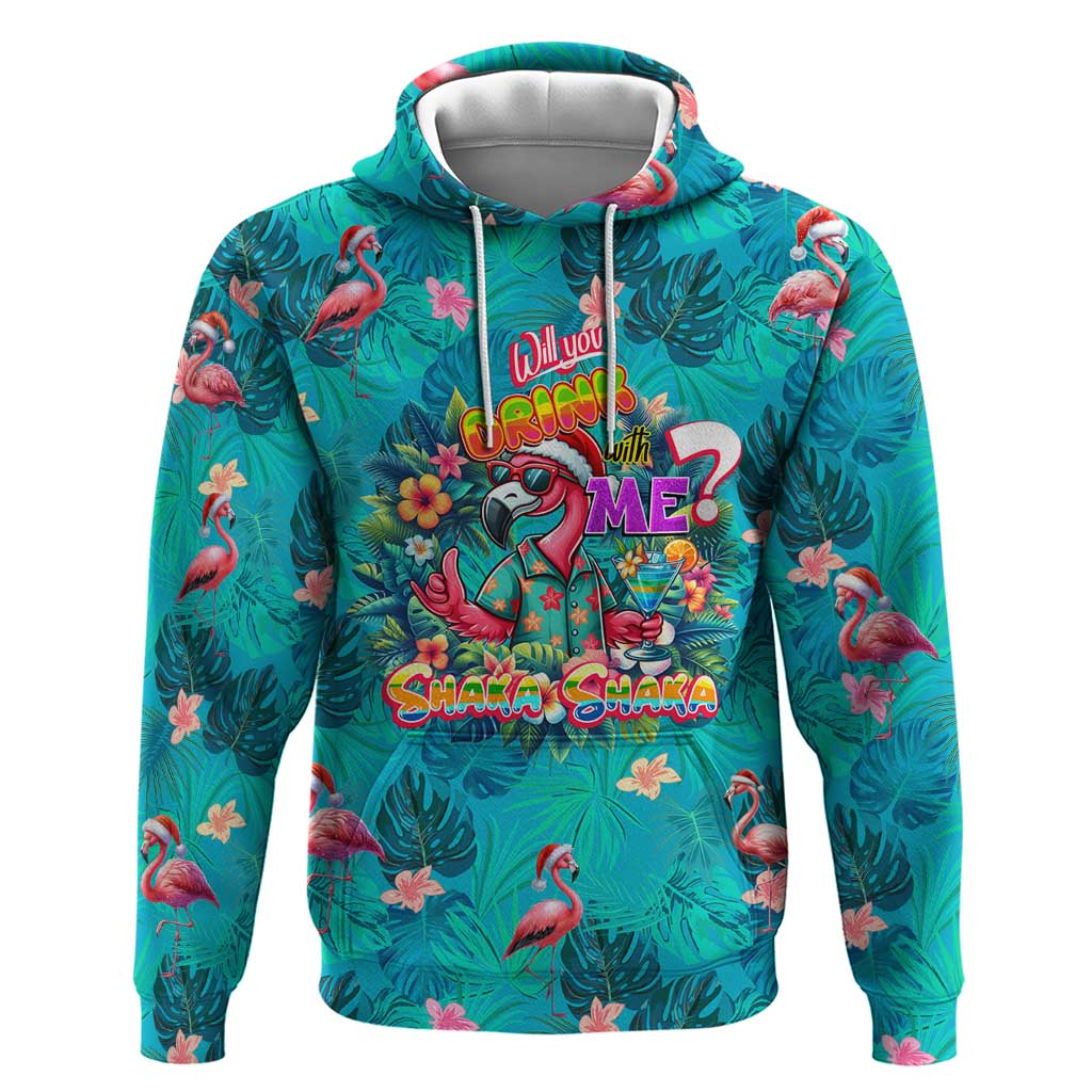 Tropical Flamingo Christmas Hoodie Shaka Shaka Will You Drink With Me DT02