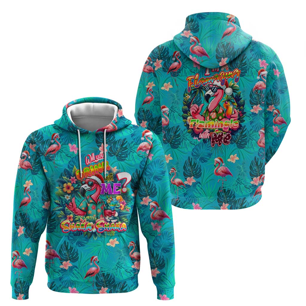 Tropical Flamingo Christmas Hoodie Shaka Shaka Will You Drink With Me DT02