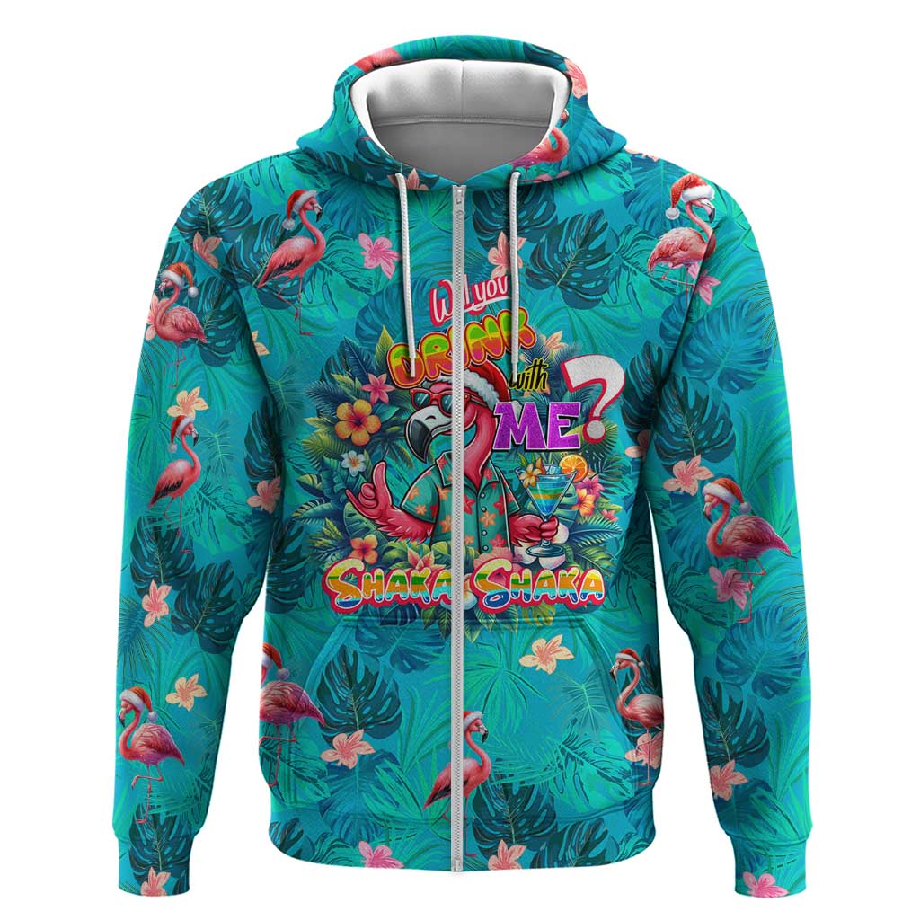 Tropical Flamingo Christmas Hoodie Shaka Shaka Will You Drink With Me DT02