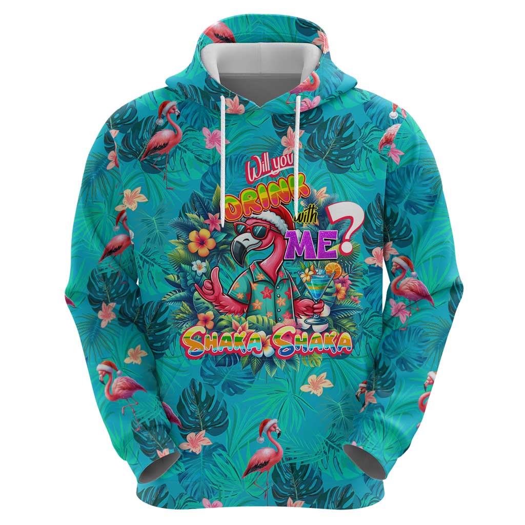 Tropical Flamingo Christmas Hoodie Shaka Shaka Will You Drink With Me DT02