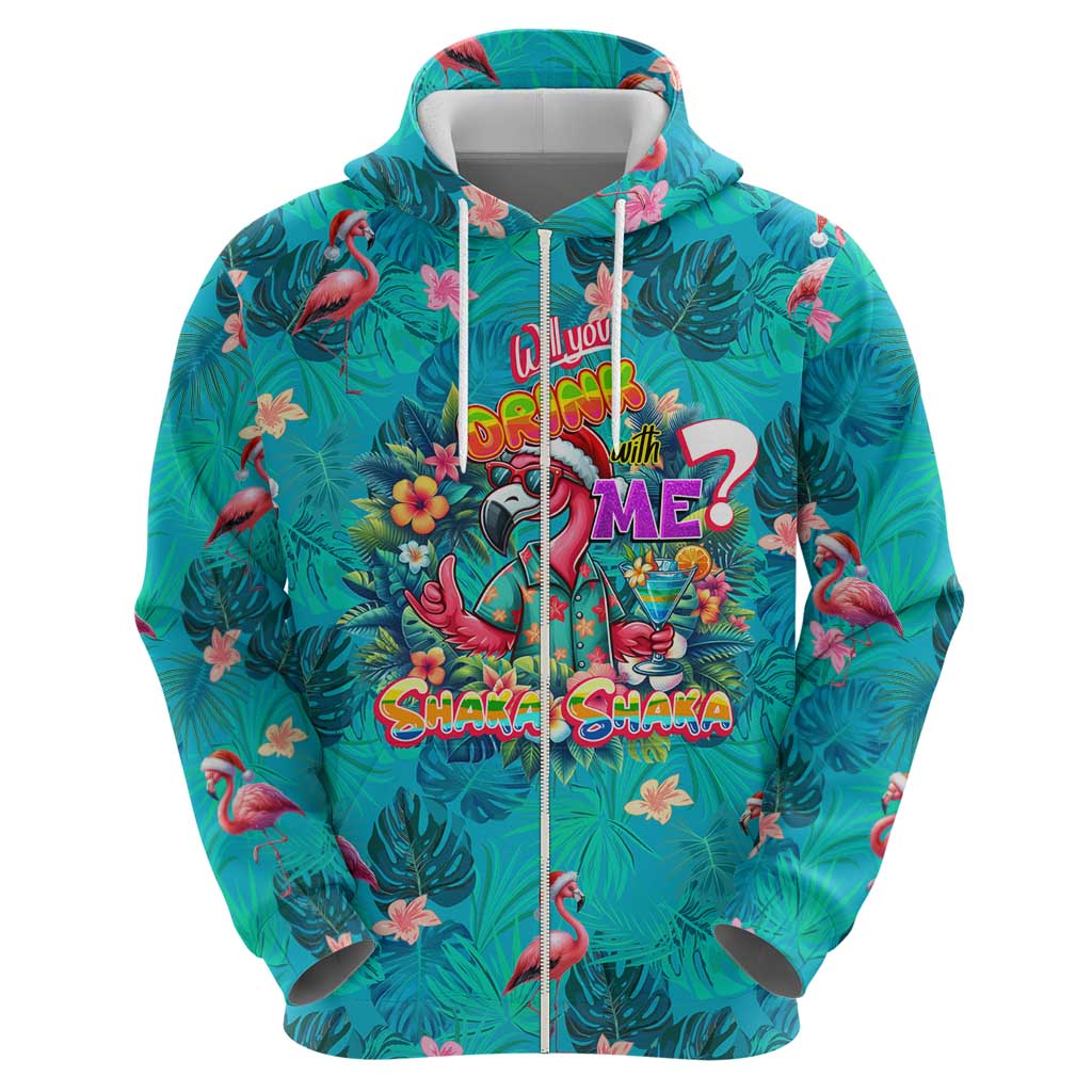 Tropical Flamingo Christmas Hoodie Shaka Shaka Will You Drink With Me DT02